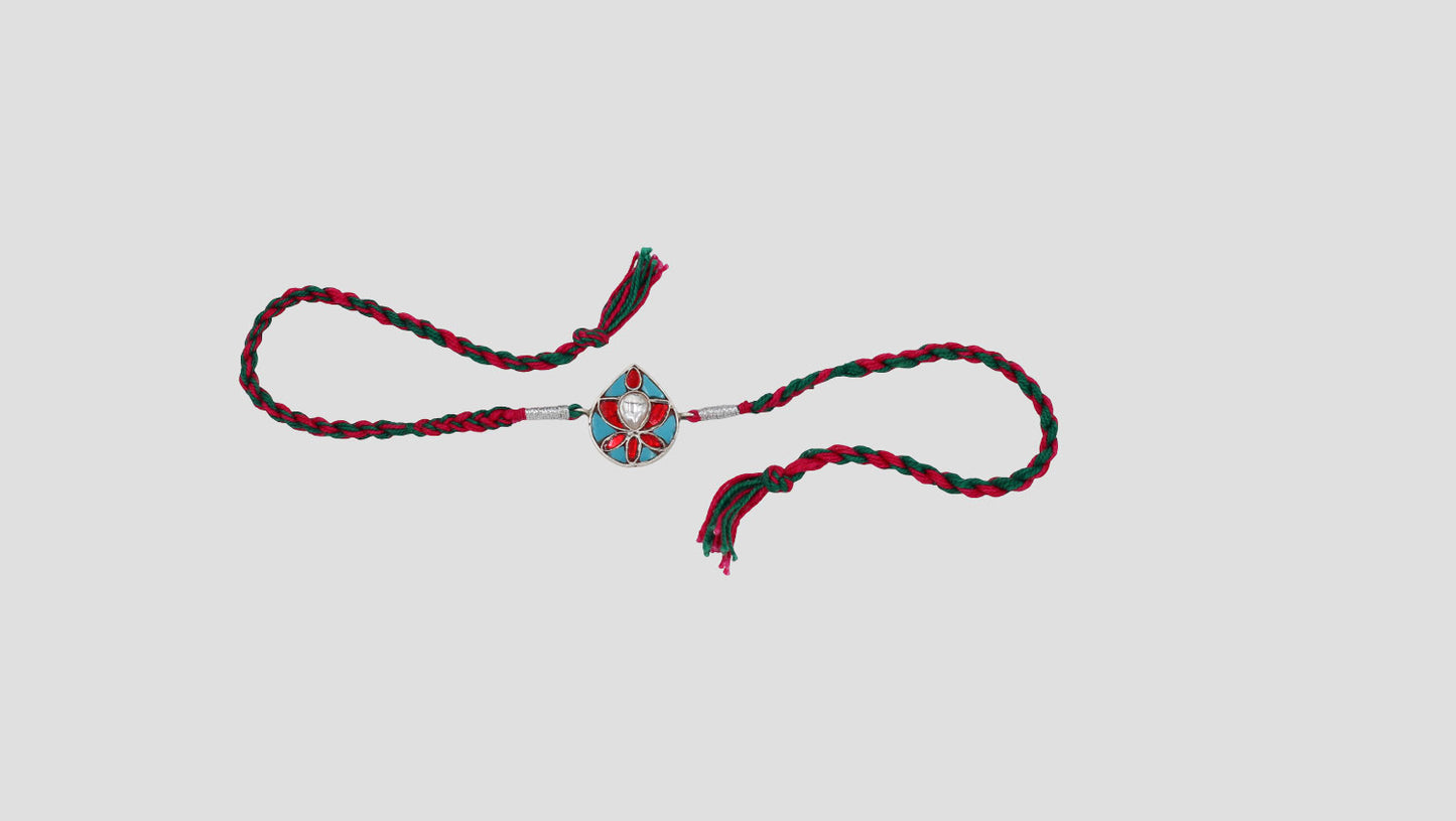 Teardrop Treasure Silver Rakhi by Sangeeta Boochra