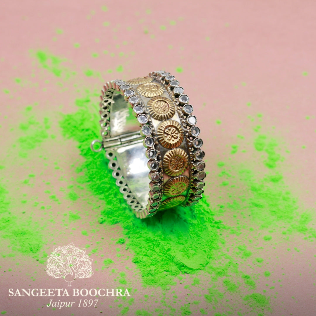 Gold Plated Handmade Silver Bangle with intricate design
