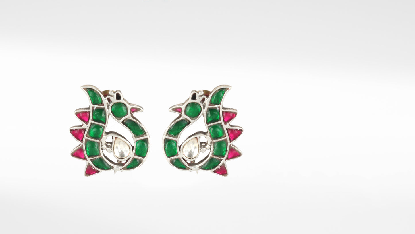 Silver Nidima Peacock Earrings