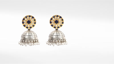  Dual Tone Tribal Silver Earrings With Pearls