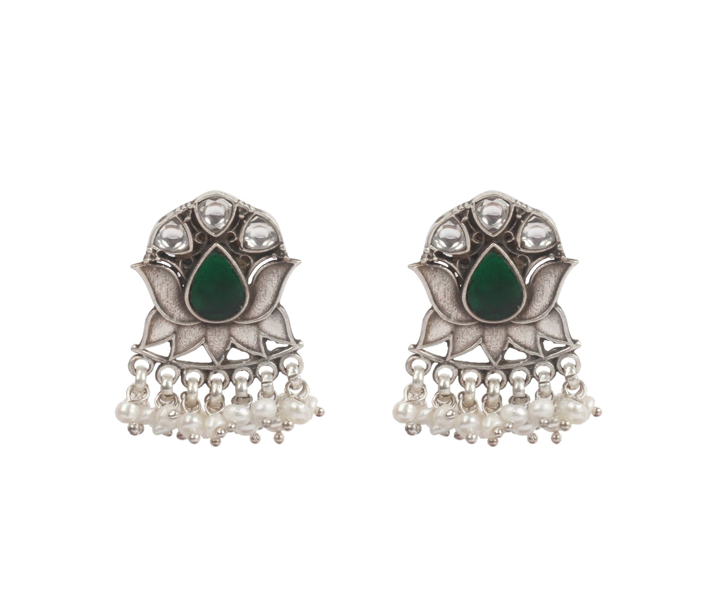 Sangeeta Boochra Green Tribal Silver Earrings-Earrings-Sangeeta Boochra