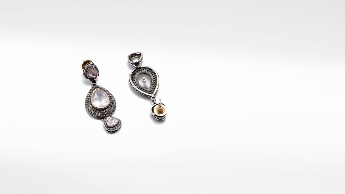 Charbagh - Silver Roxana Moissanite Drop Earrings