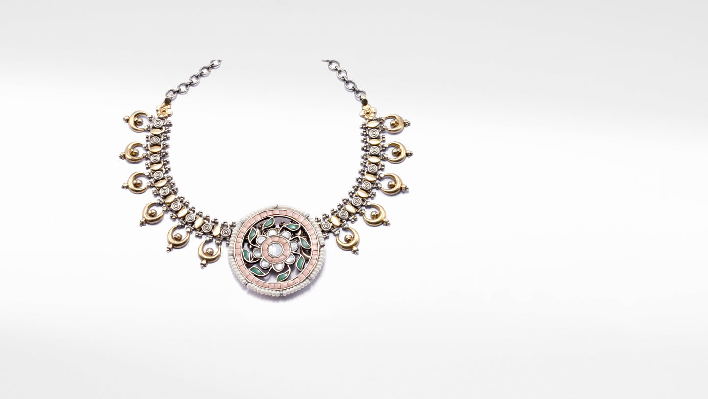 Charbagh - Silver Afsarara Kundan Necklace