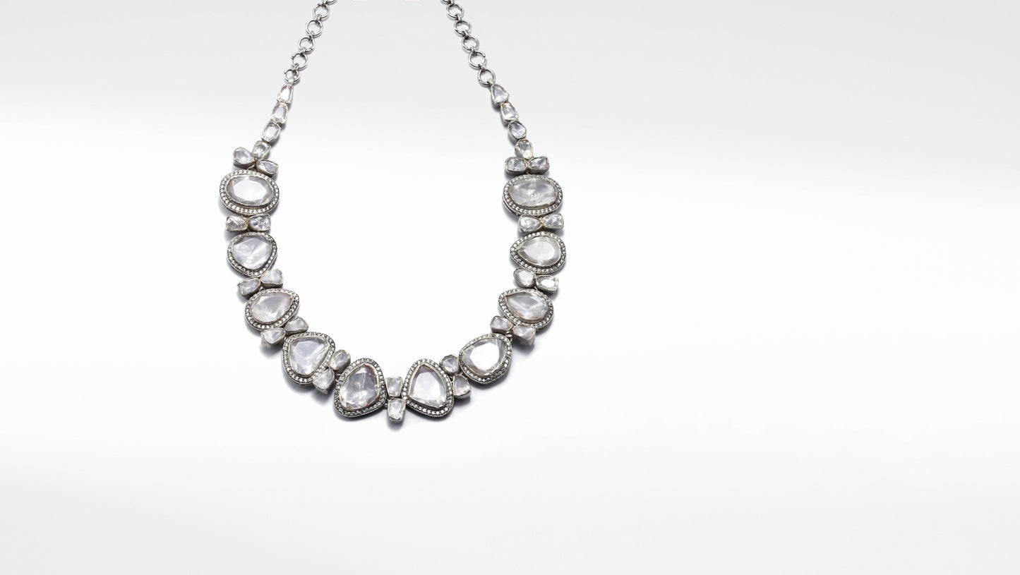Charbagh - Silver Moissanite Bolour Necklace