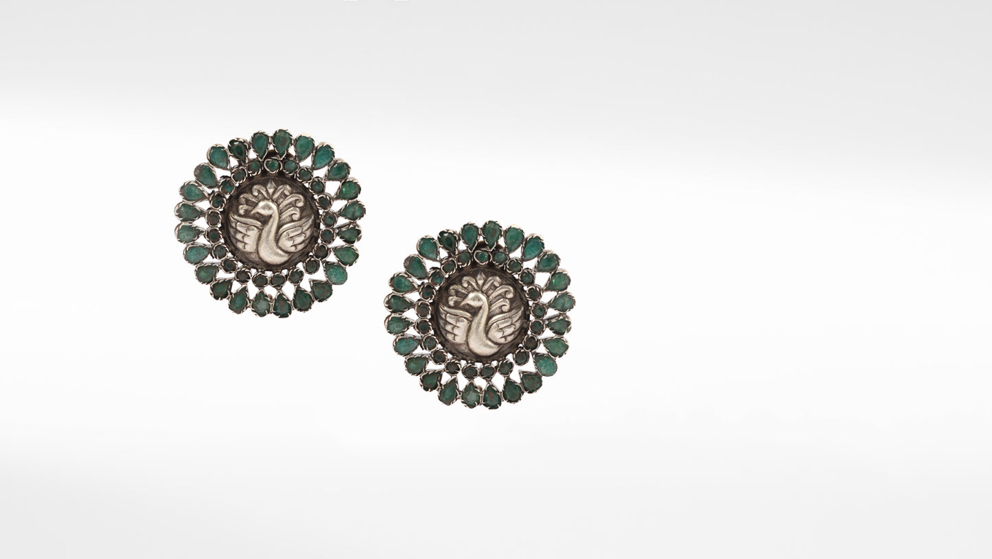 Sangeeta Boochra Green Tribal Silver Earrings