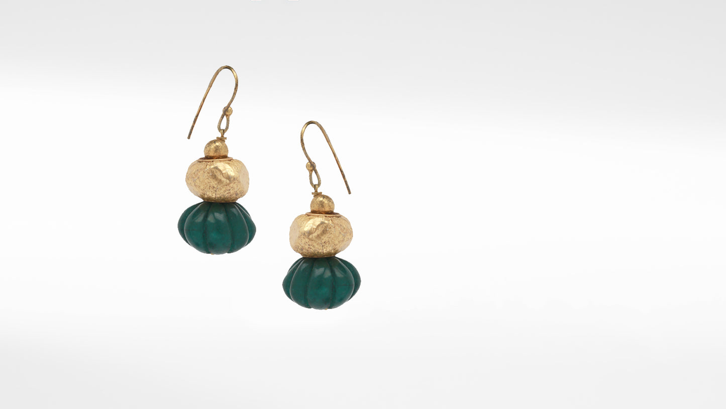 Sangeeta Boochra Green Gold Tone Tribal Silver Earrings