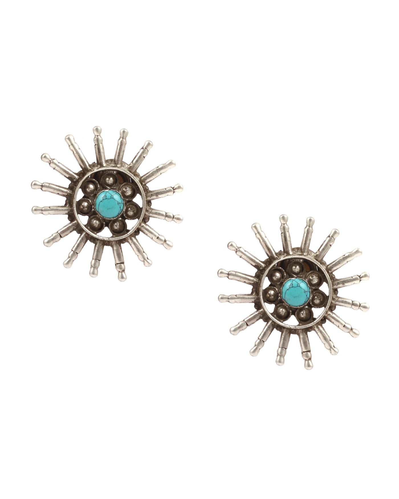 Sangeeta Boochra Turquoise Tribal Silver Earrings-Earrings-Sangeeta Boochra