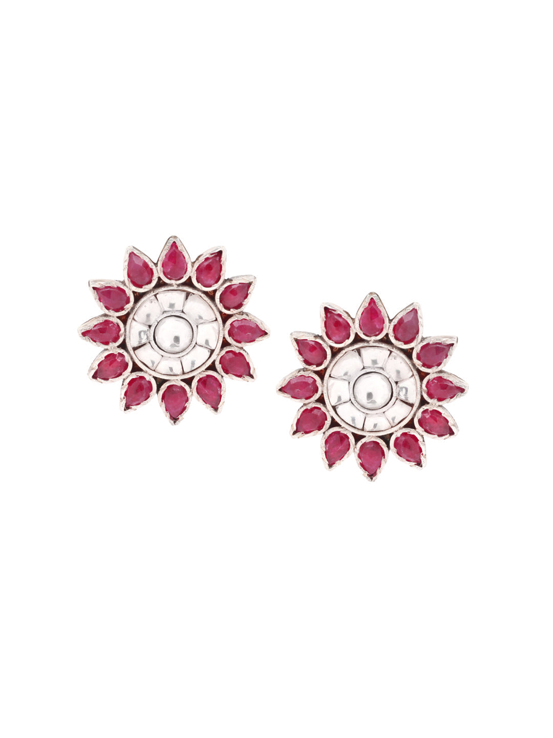 Sangeeta Boochra Pink Tribal Silver Earrings-Earrings-Sangeeta Boochra