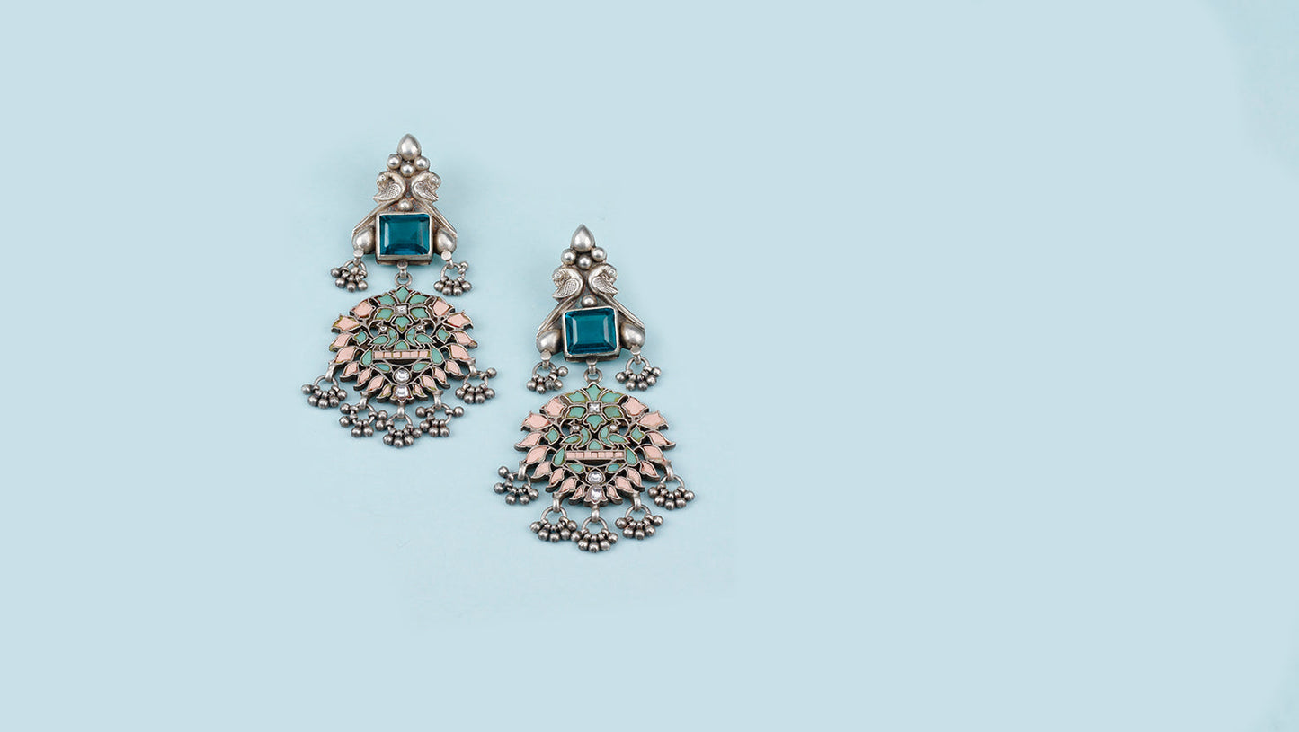 Vividh- Silver Kashida Earrings