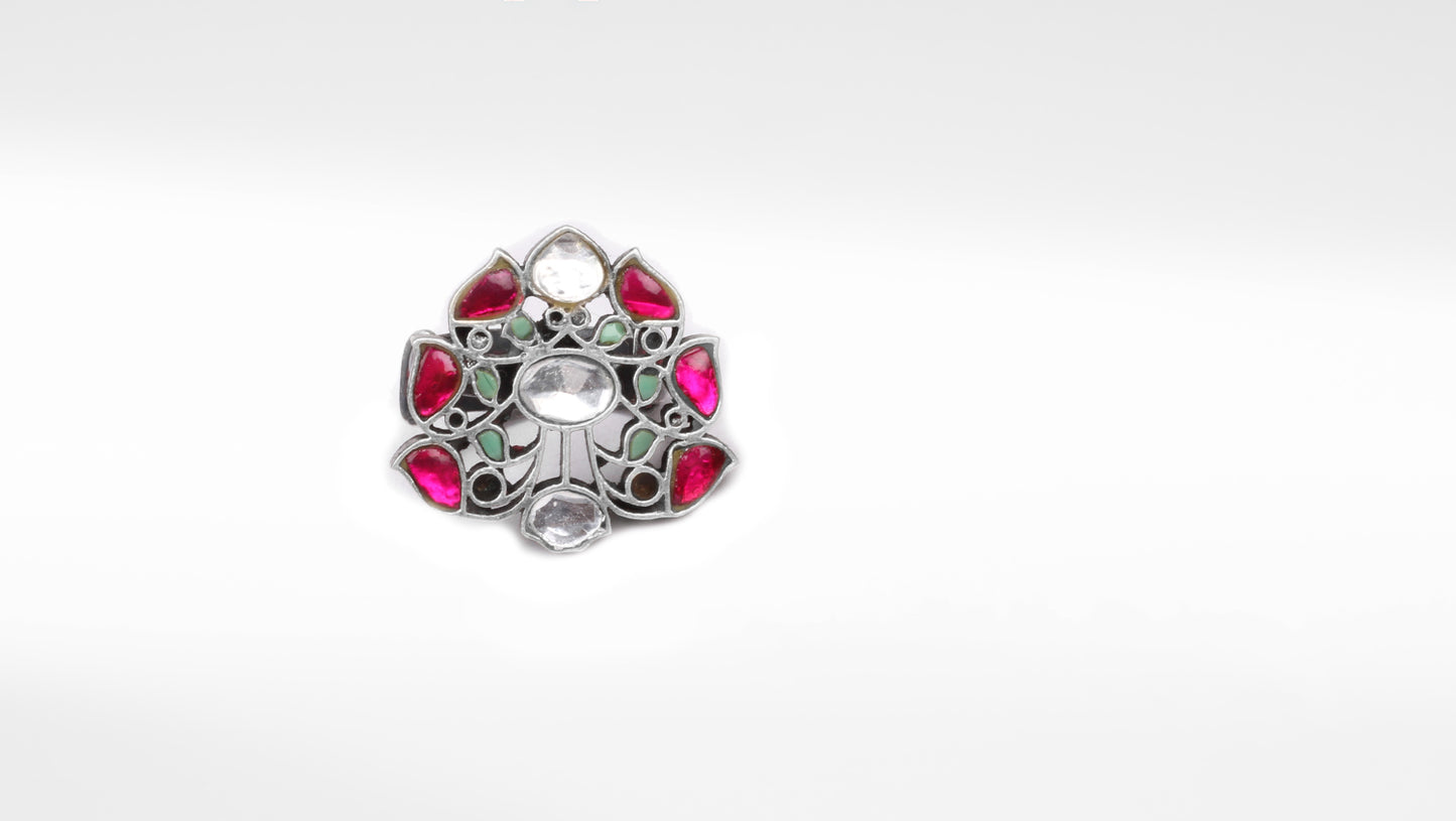 Sangeeta Boochra Silver Ring with Kundan
