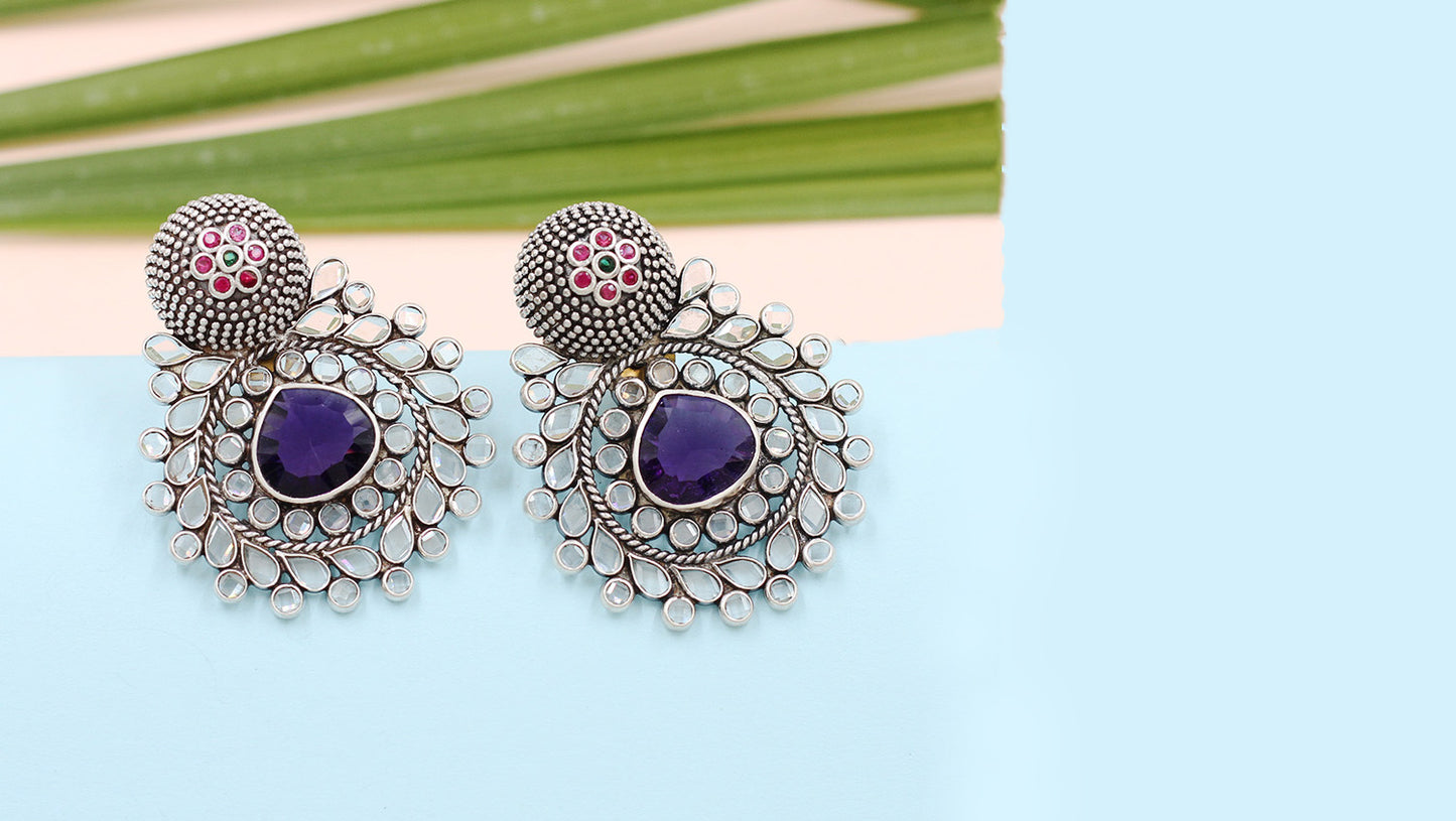 Exquisite Silver Handmade Earrings Adorned with Hydro Gems