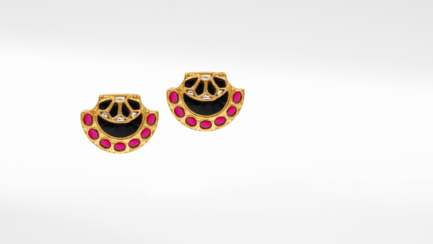 Silver Earrings with Gold Plating and Kundan Setting