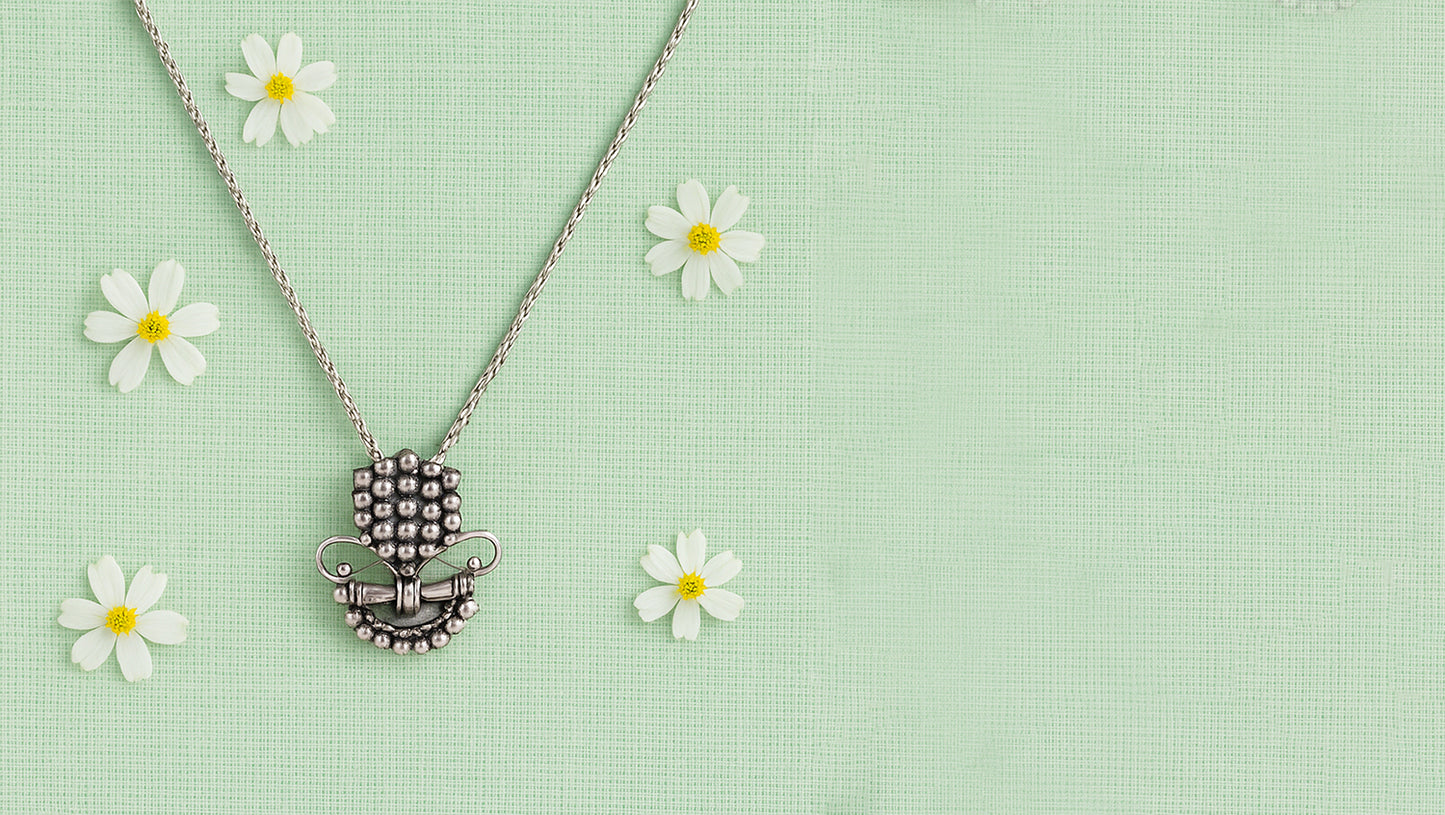 Floral Inspired Oxidised Silver Pendant | Sangeeta Boochra