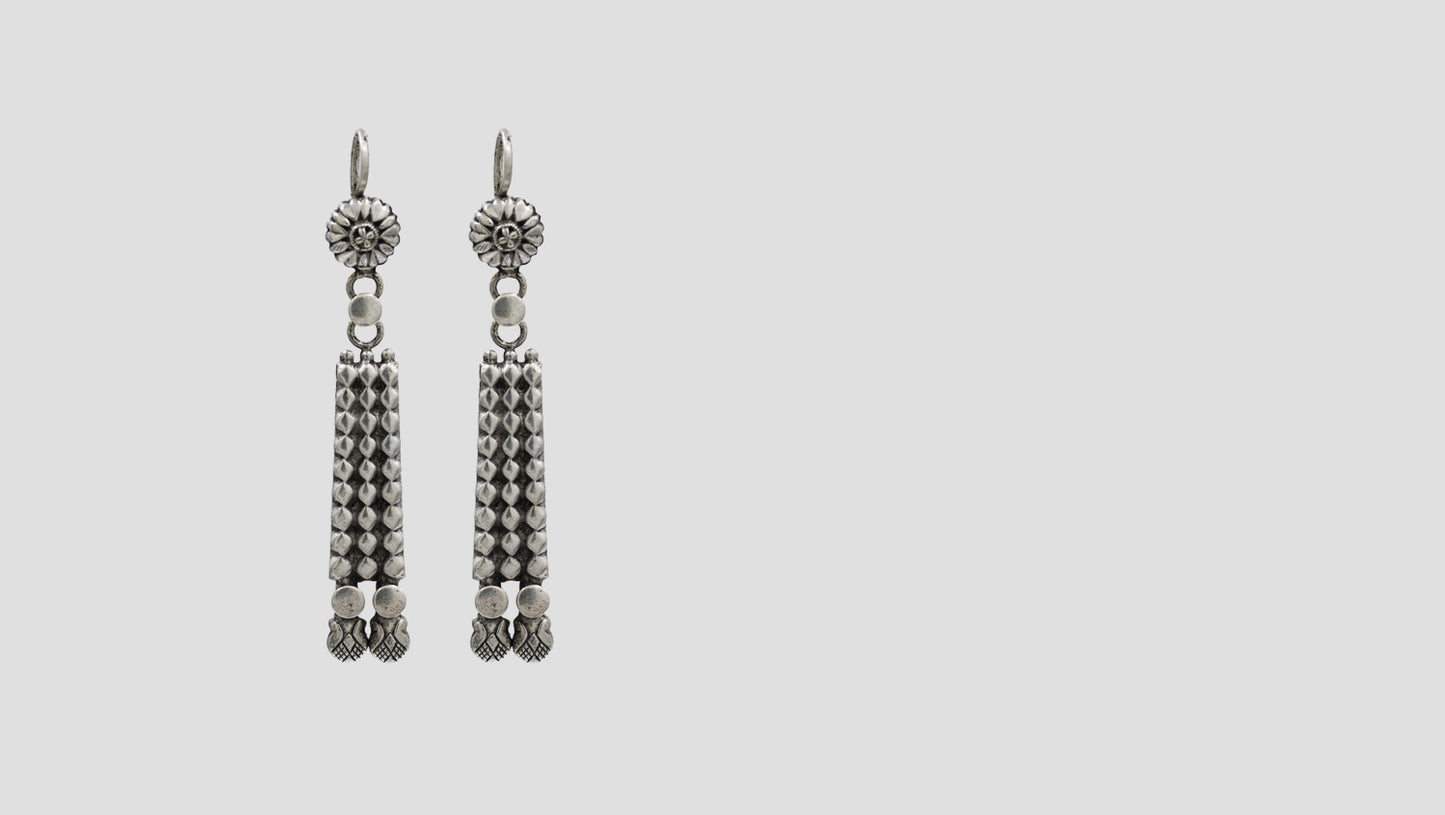 Ethnic Elongated Earrings in Oxidized Silver