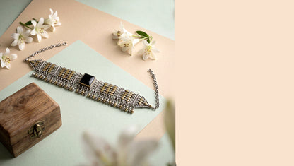 Sangeeta Boochra Tribal Dual Tone Oxidised Choker with Black Accent
