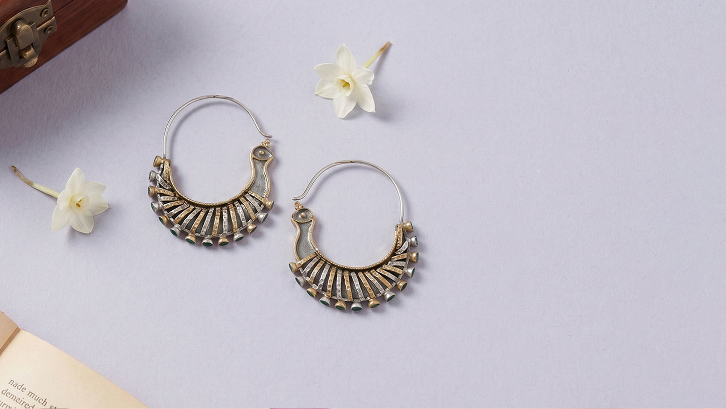 Sangeeta Boochra Handcrafted Dual Plated Silver Tribal Hoop Statement Earrings