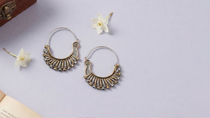 Sangeeta Boochra Handcrafted Dual Plated Silver Tribal Hoop Statement Earrings
