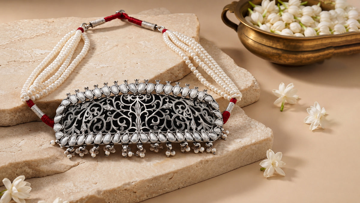 Vividh- Silver Sharia Charming Choker