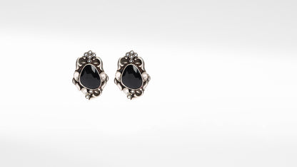 Sangeeta Boochra Black Silver Earrings With Kundan