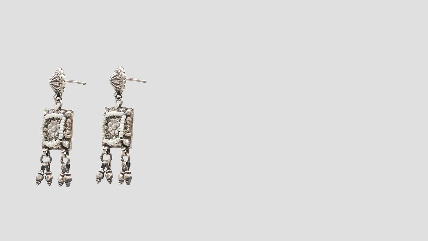 Eternal Grace: Handcrafted Floral Silver Earrings