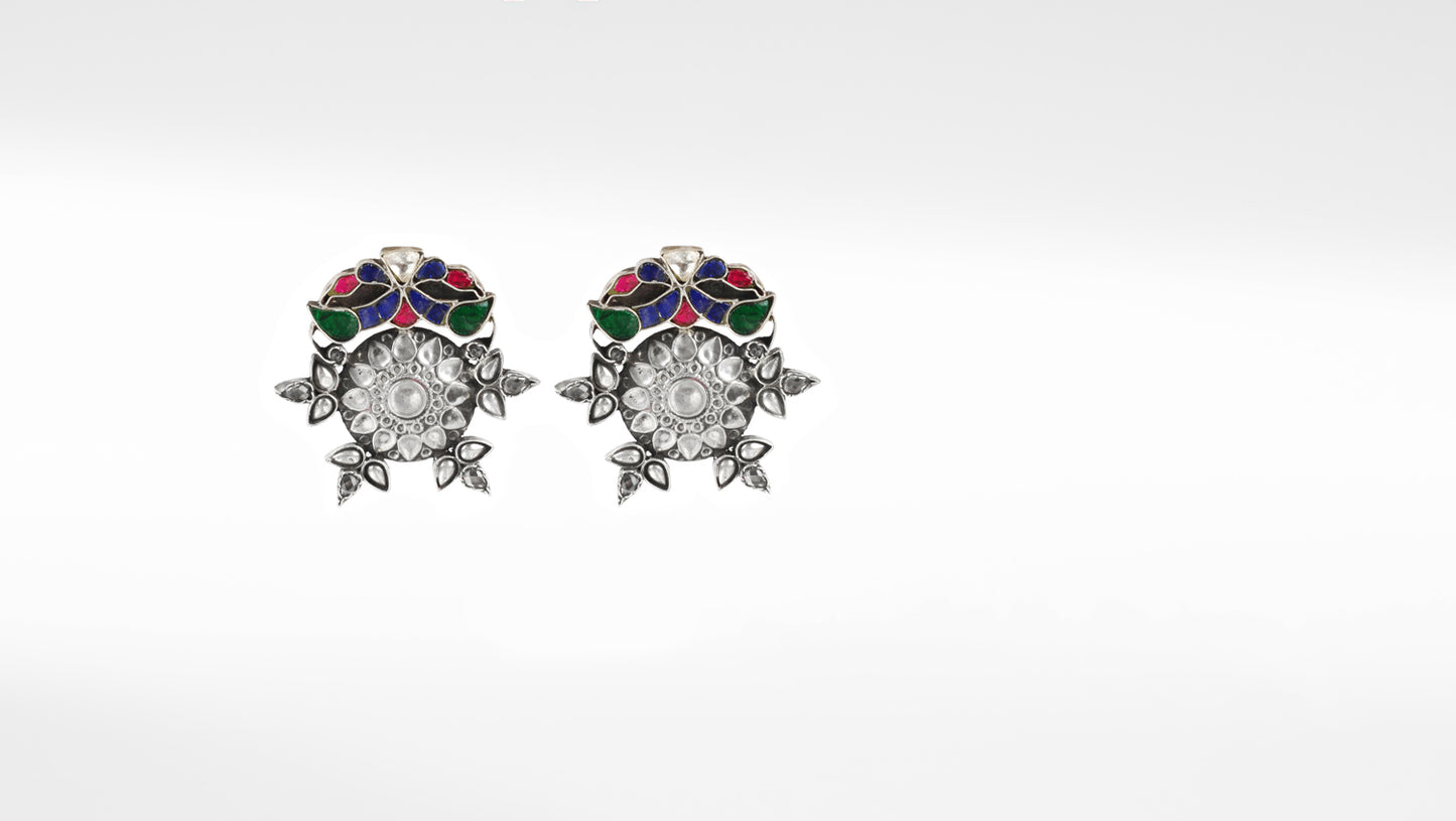 Sangeeta Boochra Silver Earrings With Kundan And Emerald