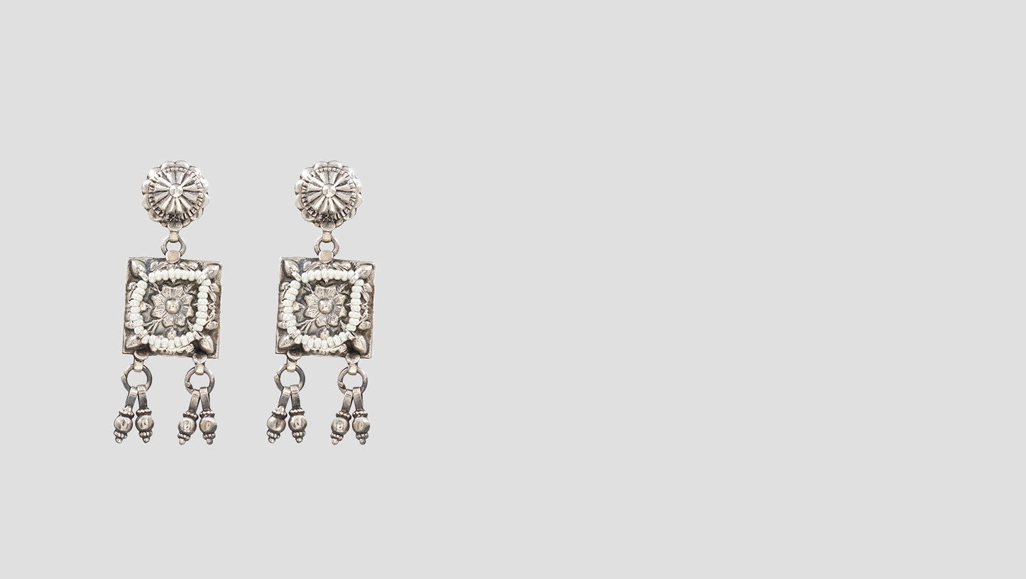 Eternal Grace: Handcrafted Floral Silver Earrings