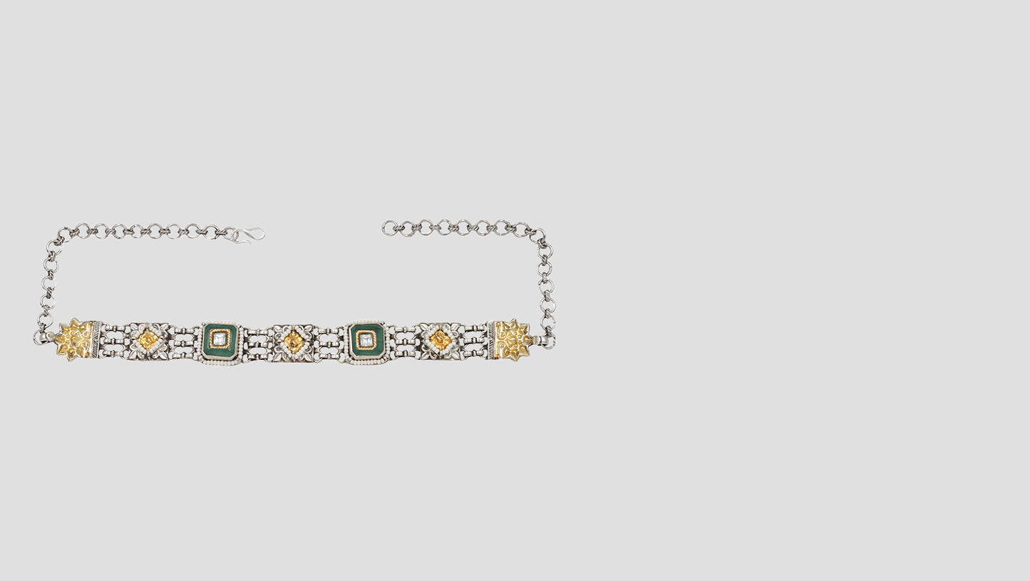 Ethereal Elegance: Sangeeta Boochra Silver Choker with Gold Accents