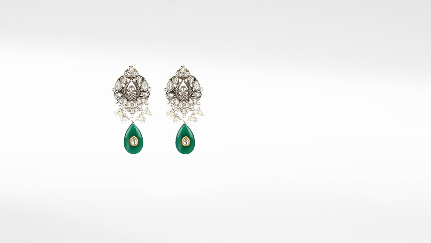 Sangeeta Boochra Green Silver Earrings With Kundan And Pearls