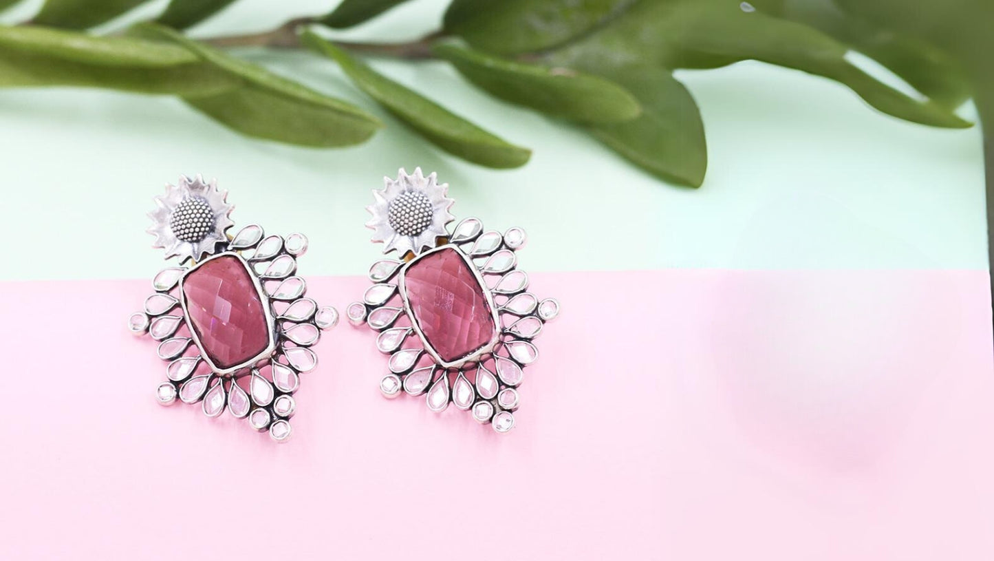 Silver Handmade Earrings Adorned with Hydro Gems