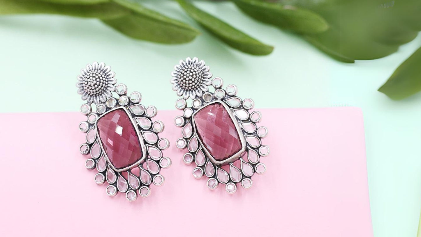 Handcrafted Silver Earrings Studded with Hydro Jewels