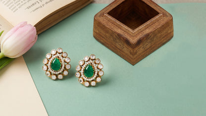 Sangeeta Boochra Royal Green Drop Moissanite Silver Set
