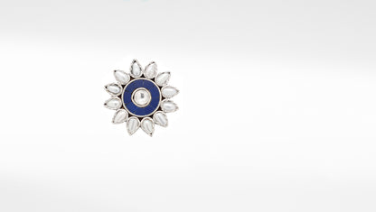 Sangeeta Boochra Blue Tribal Silver Adjustable Ring