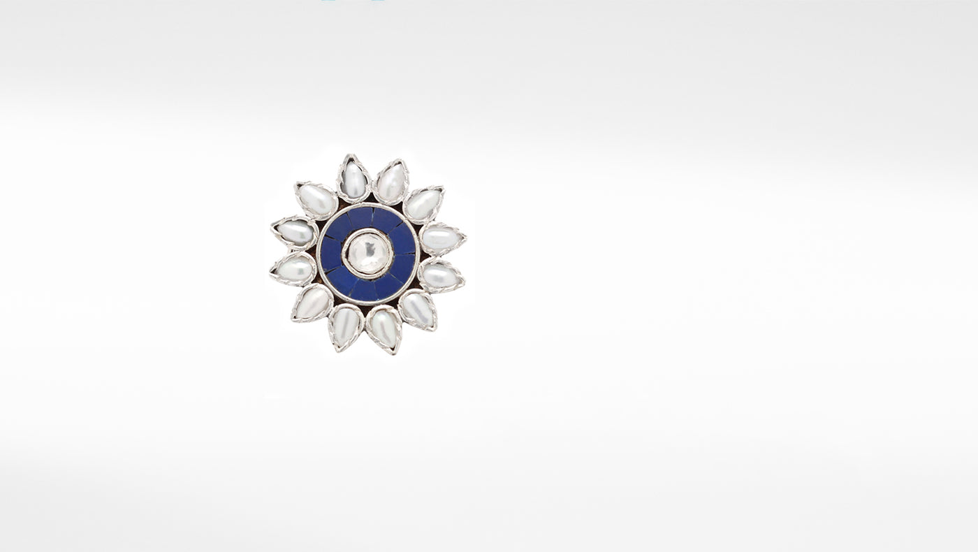 Sangeeta Boochra Blue Tribal Silver Adjustable Ring