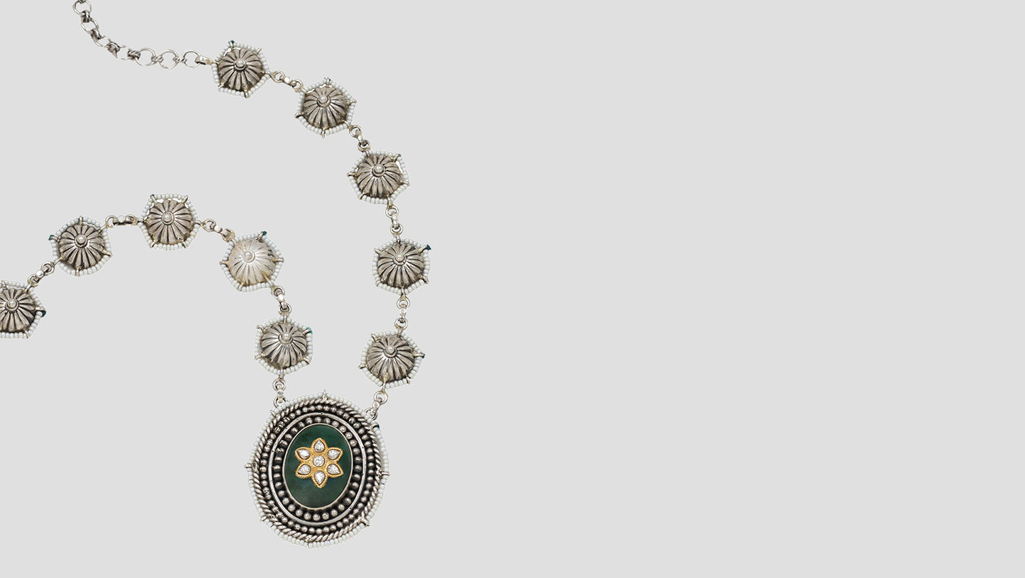 Ornate Beauty: Sangeeta Boochra Floral Silver Necklace