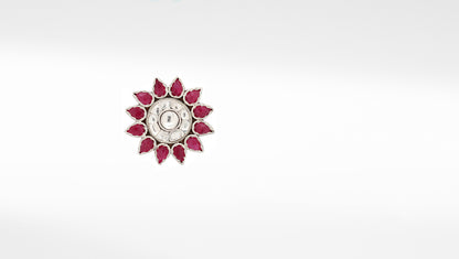 Sangeeta Boochra Red Tribal Silver Adjustable Ring