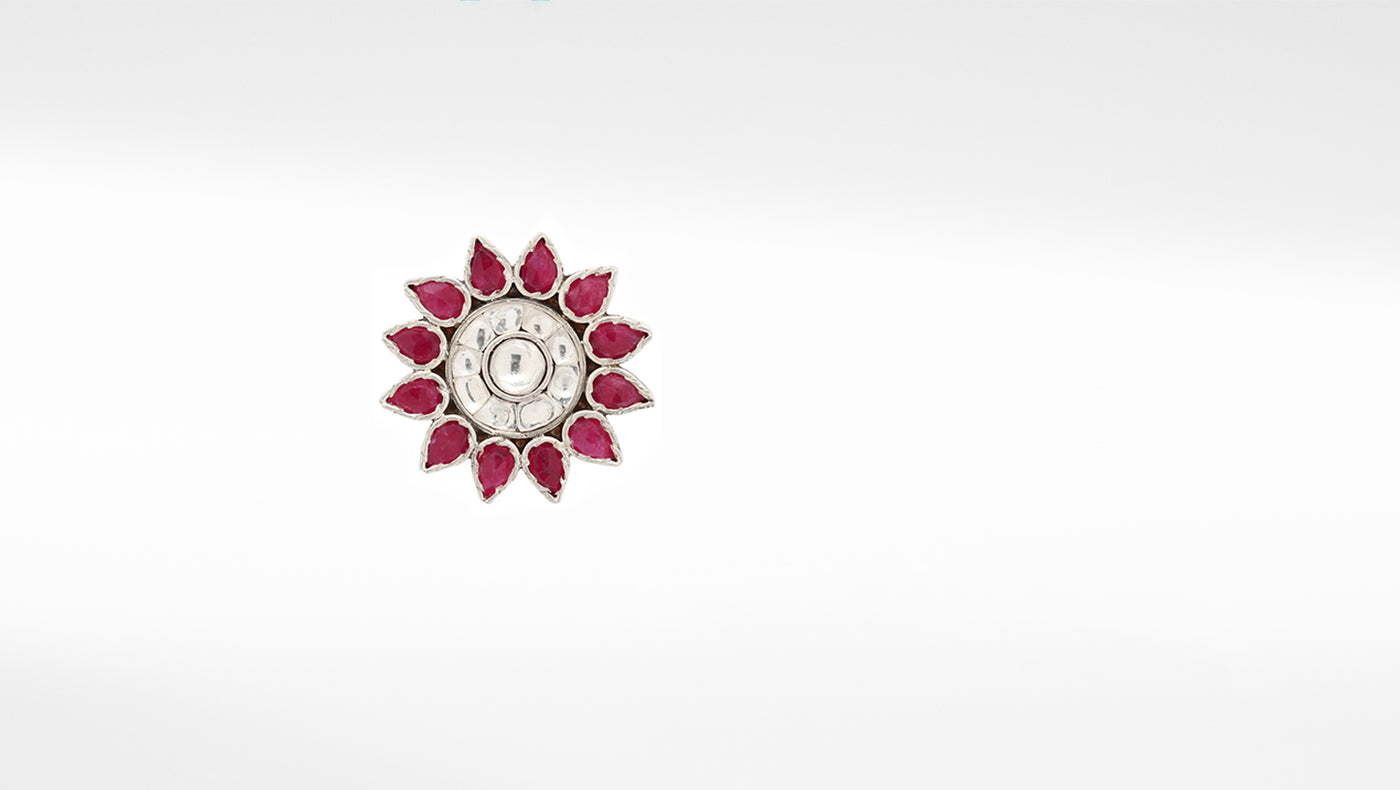 Sangeeta Boochra Red Tribal Silver Adjustable Ring