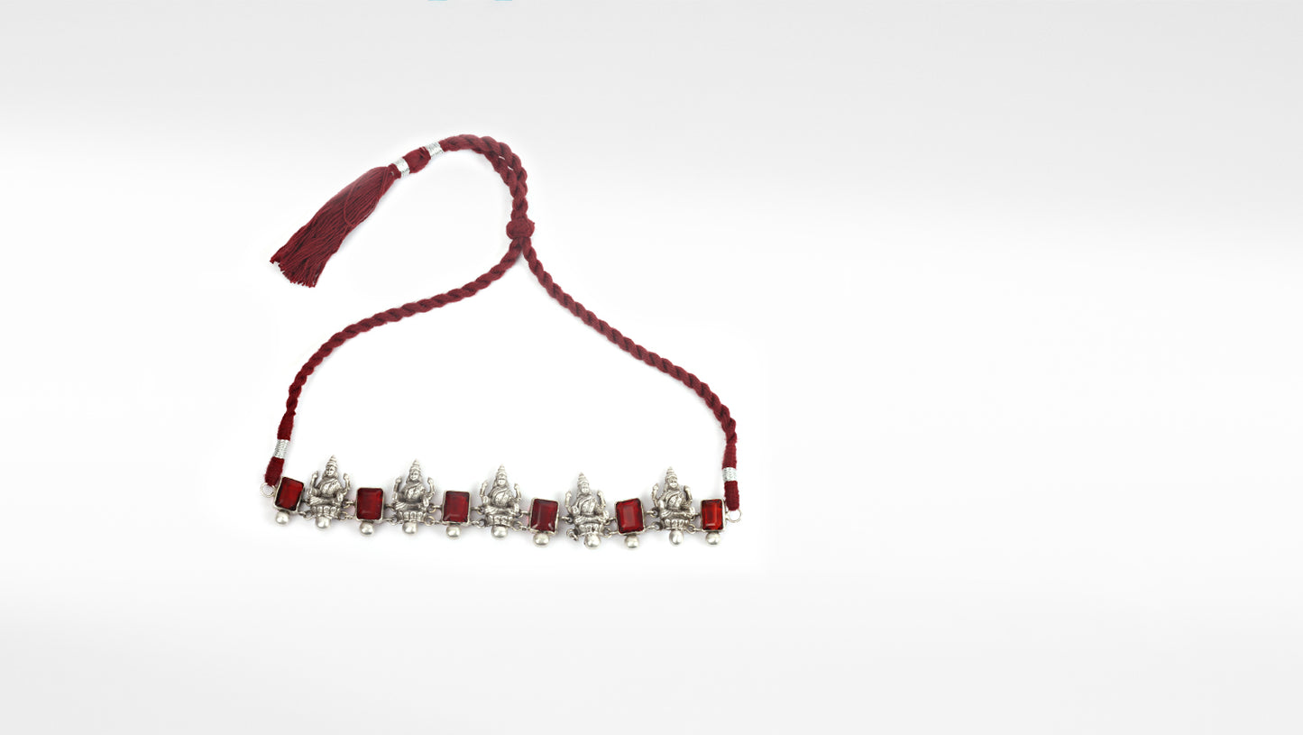 Sangeeta Boochra Red Tribal Silver Necklace