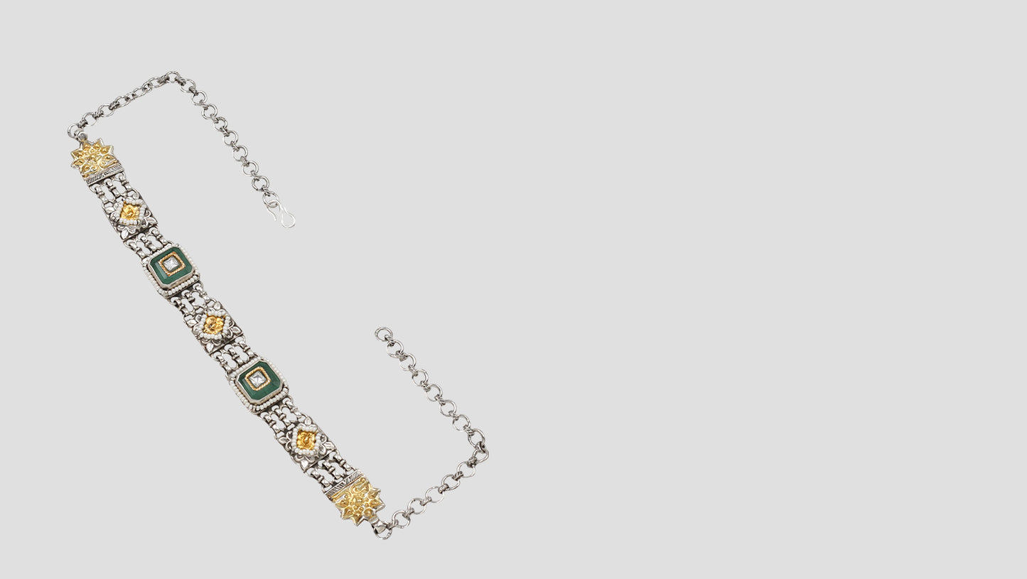 Ethereal Elegance: Sangeeta Boochra Silver Choker with Gold Accents