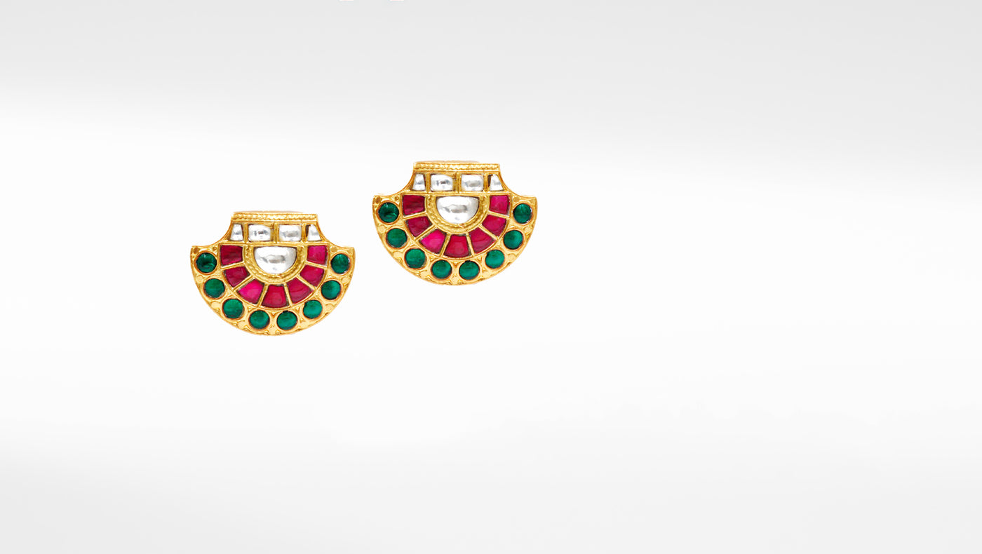 Designer Earrings in Silver, Gleaming with 24K Gold Plating Studded with  Kundan Setting