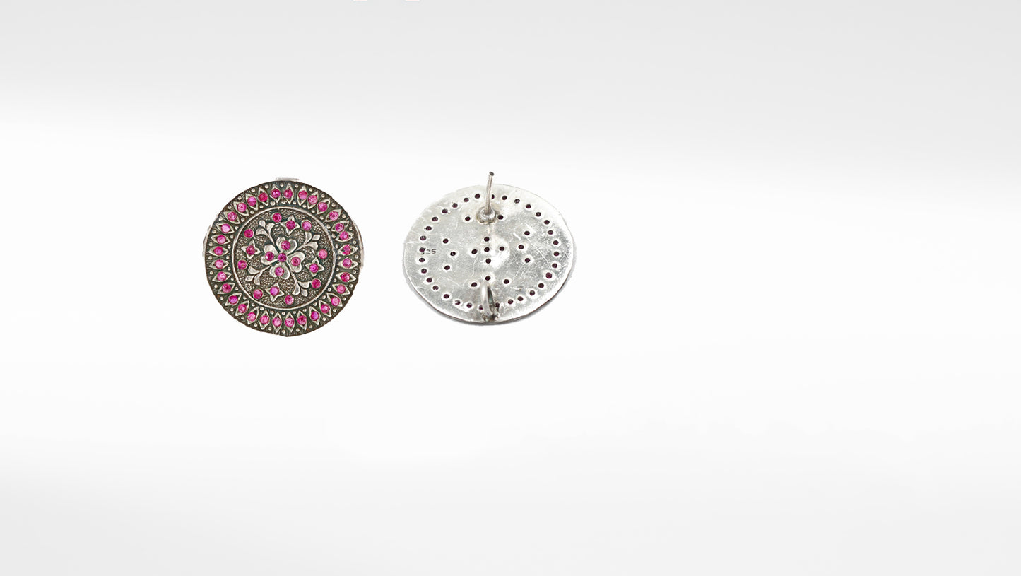Diya Silver Earrings with Antique Design