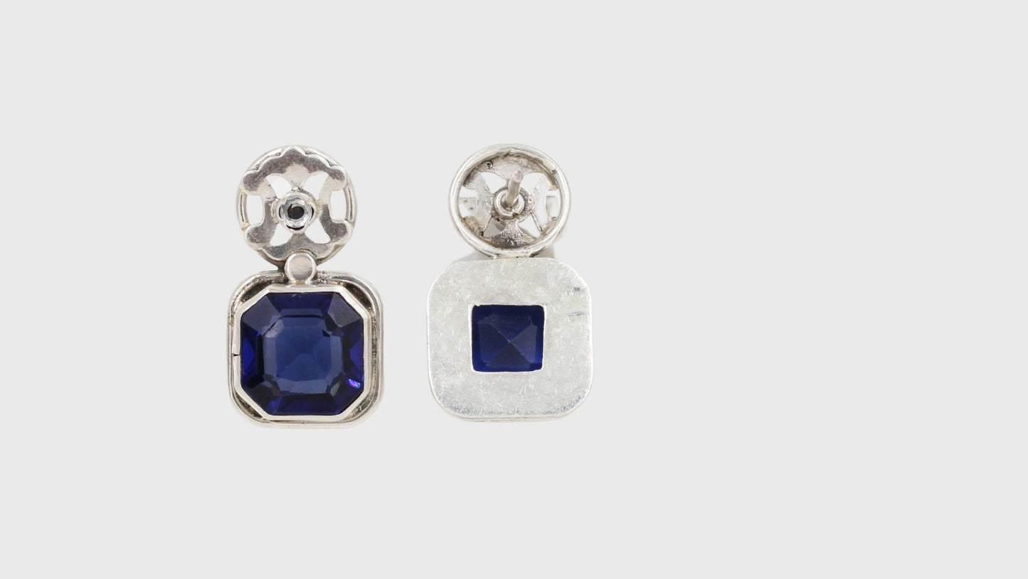 Sapphire Elegance: Sangeeta Boochra Silver Handcrafted Earrings