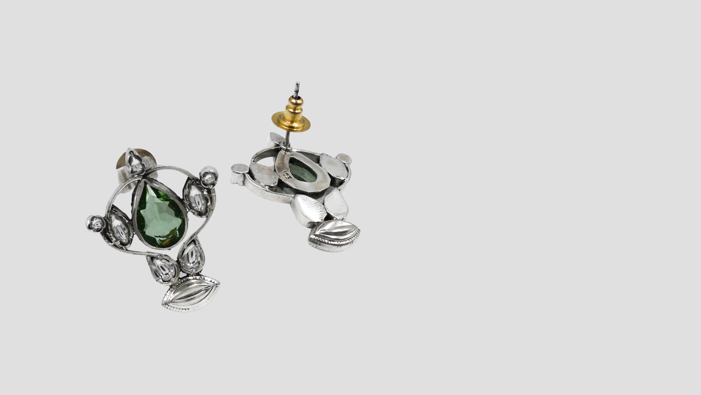 Heritage Green Teardrop Silver Earrings by Sangeeta Boochra