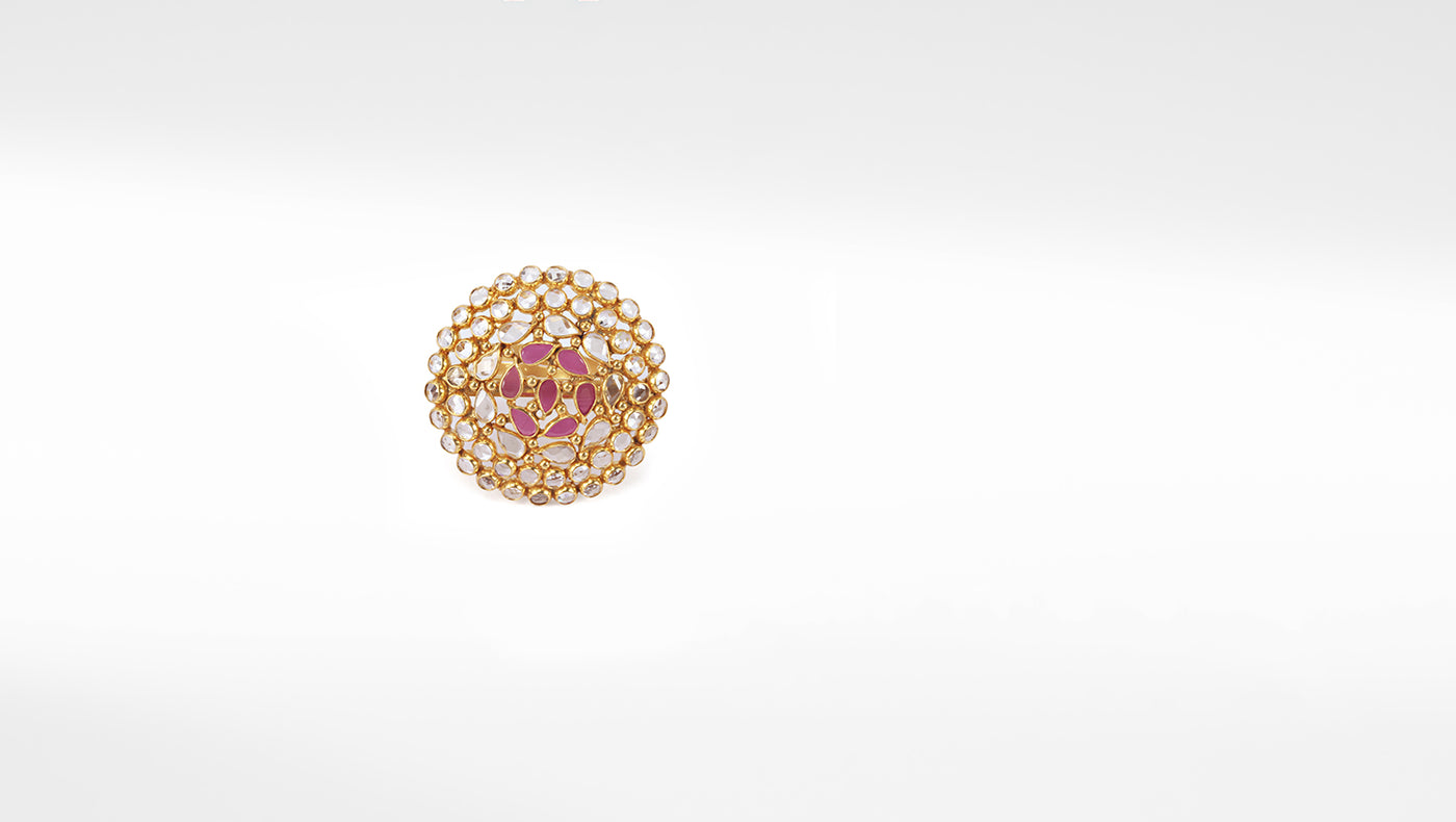 Sangeeta Boochra Pink Gold Tone Silver Adjustable Ring