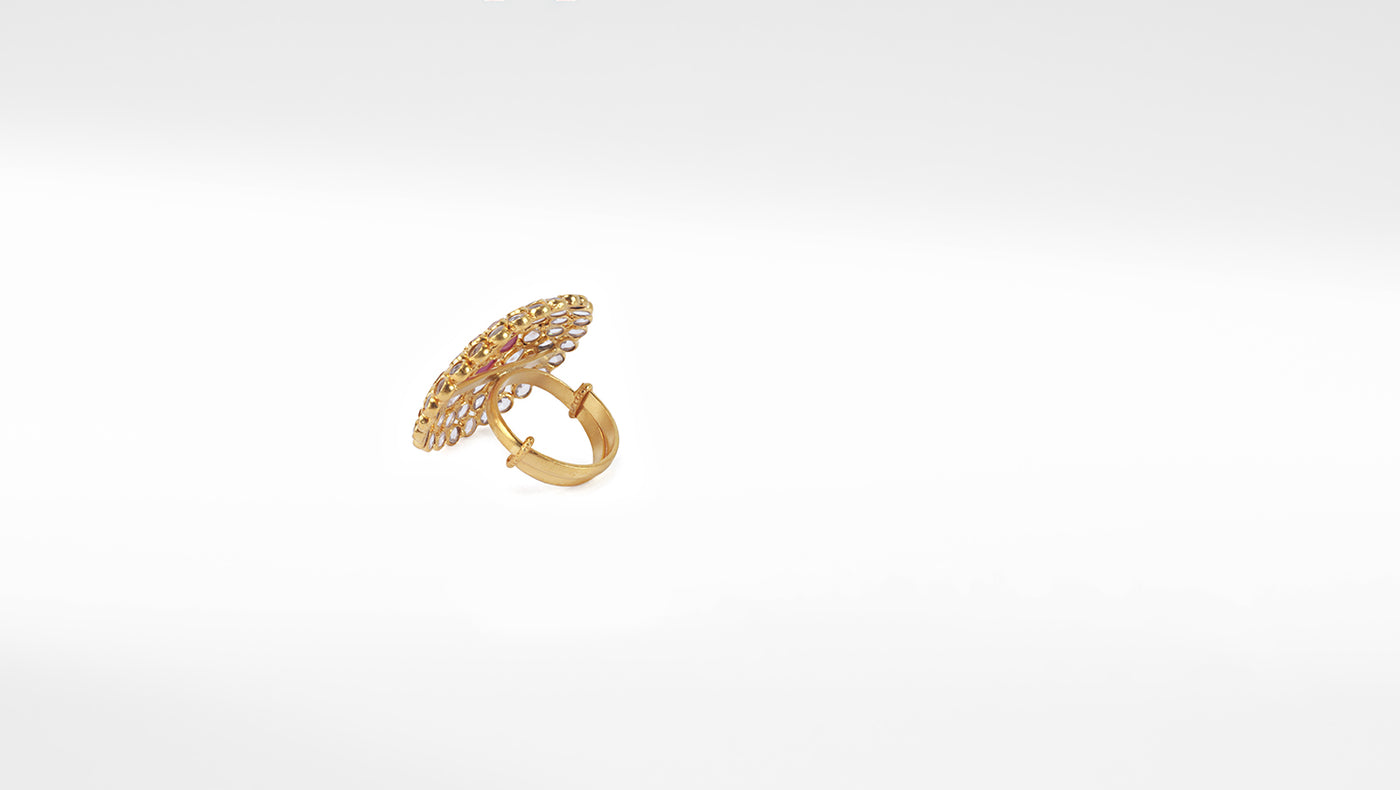 Sangeeta Boochra Pink Gold Tone Silver Adjustable Ring