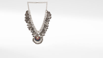 Noor Silver Tribal Necklace with Kundan Stone