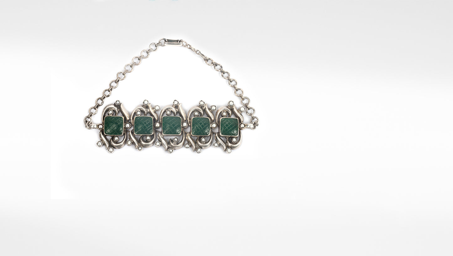 Sangeeta Boochra Green Tribal Silver Necklace