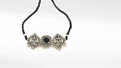 Sangeeta Boochra Black Tribal Silver Necklace