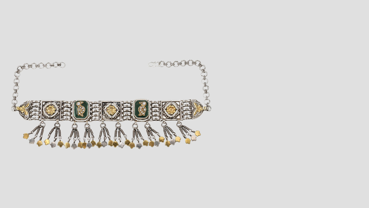 Royal Heritage: Sangeeta Boochra Silver Choker with Gold Accents