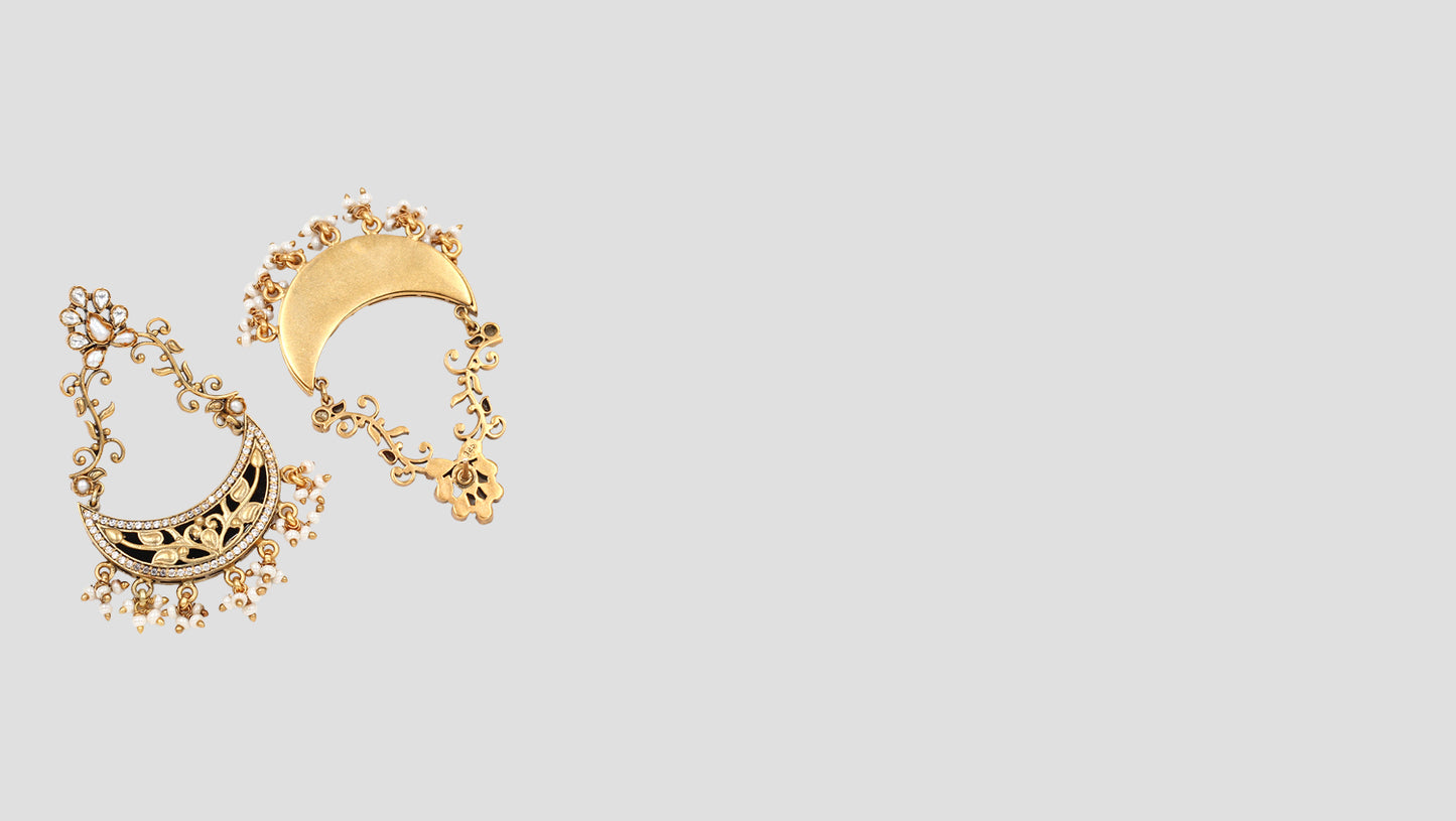 Handcrafted Antique Gold-Plated Silver Chandbali Earrings
