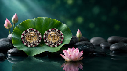 Sangeeta Boochra Handcrafted Dual Plated Silver Peacock Motif Stud Earrings